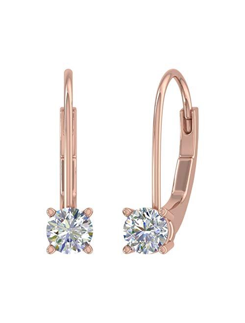 Finerock 0.40 Carat to 1 Carat Diamond Leverback Drop Earrings in 14K Gold - IGI Certified