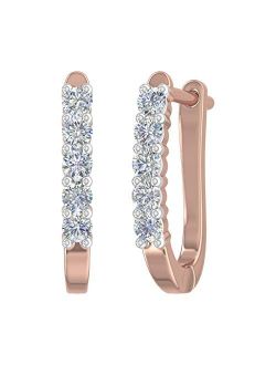 1/2 Carat 5-Stones Diamond Hoop Earrings in 14K Gold (SI1-SI2 Clarity)