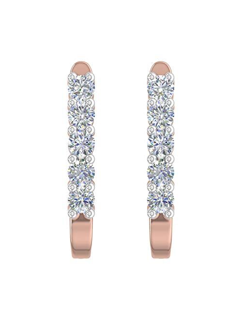 Finerock 1/2 Carat 5-Stones Diamond Hoop Earrings in 14K Gold (SI1-SI2 Clarity)