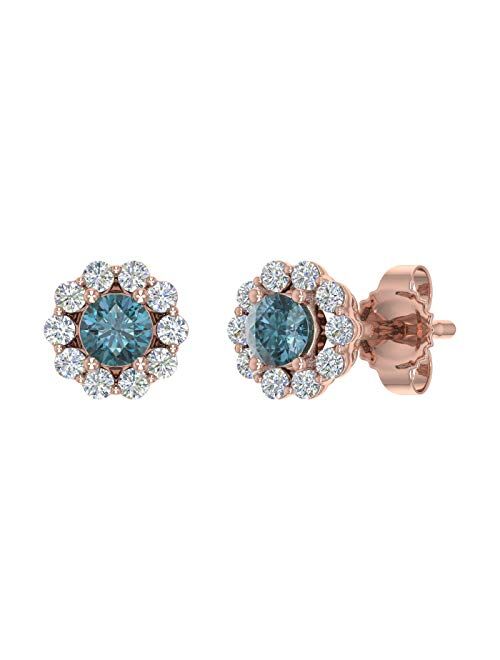 Finerock 1/3 Carat Blue and White Diamond Cluster Stud Earrings in 10K Gold