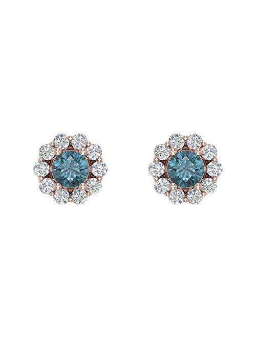 Finerock 1/3 Carat Blue and White Diamond Cluster Stud Earrings in 10K Gold