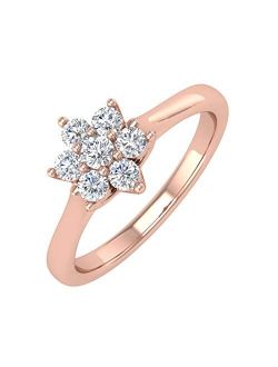 1/4 Carat Flower Shaped Cluster Prong Set Diamond Ring Band in 10K Solid Gold
