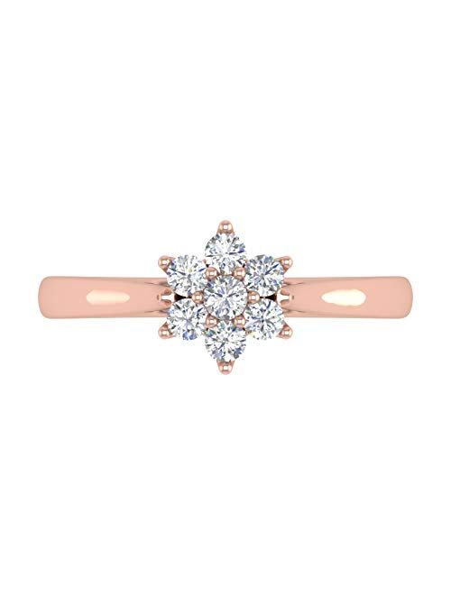 Finerock 1/4 Carat Flower Shaped Cluster Prong Set Diamond Ring Band in 10K Solid Gold