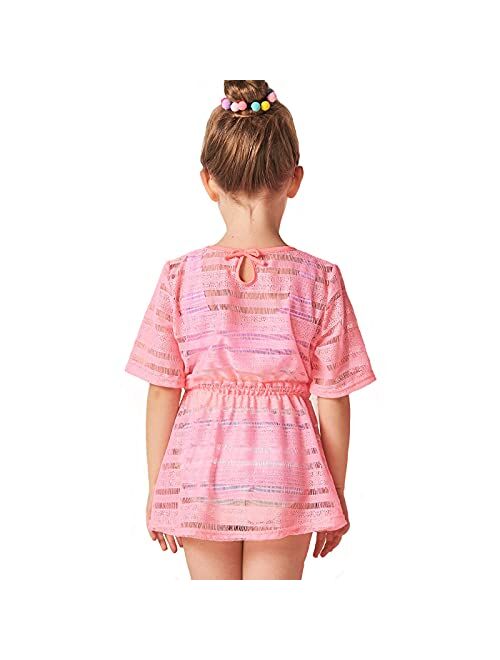 Julysand Toddler Girls Swimwear Cover Ups Kids Quick Dry Pink Drawstring Blouse Bow Swimsuit Coverup Beach Dress with Sleeve