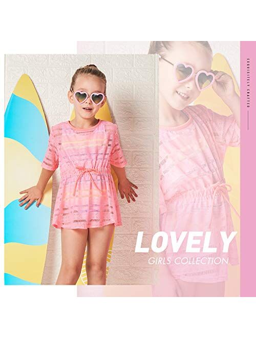 Julysand Toddler Girls Swimwear Cover Ups Kids Quick Dry Pink Drawstring Blouse Bow Swimsuit Coverup Beach Dress with Sleeve
