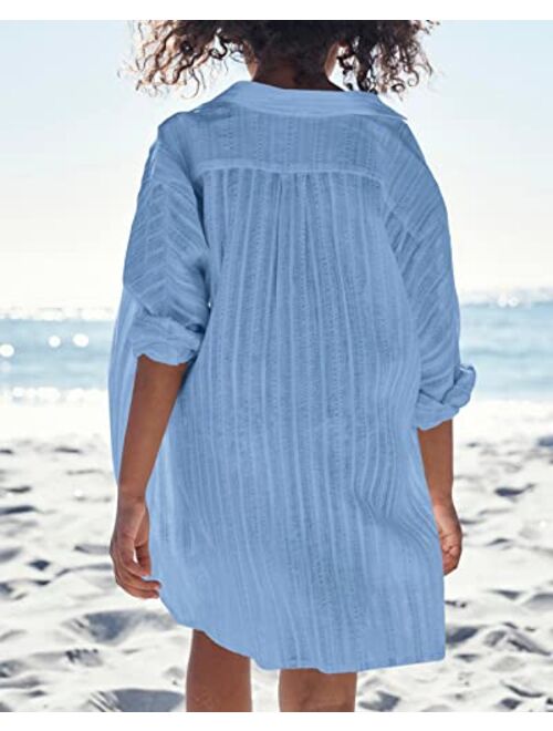 Ivay Girls Beach Swimsuit Cover Ups Shirts Button Long Swimwear Coverups