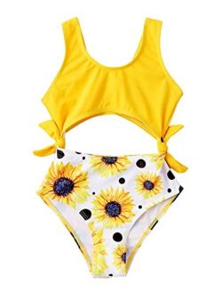 Toddler Girl's Floral Print Monokini Cut Out Tie Side One Piece Swimsuit Swimwear
