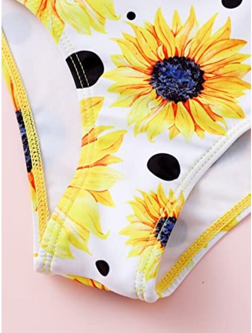 WDIRARA Toddler Girl's Floral Print Monokini Cut Out Tie Side One Piece Swimsuit Swimwear