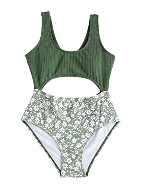 Milumia Girl's One Piece Floral Print Swimsuit Cute Cut Out Bathing Suit Swimwear