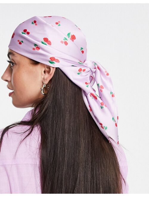 ASOS DESIGN Recycled Polysatin Medium Headscarf in Berry Print