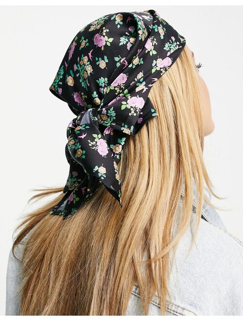 ASOS DESIGN polysatin medium headscarf in dark based floral print