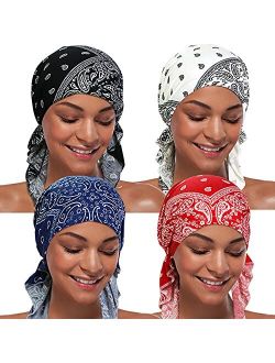 ASHILISIA 4 Pieces Women Chemo Hat Turban Beanie, Pre-Tied Headwraps Headwear Bandana for Hair Loss
