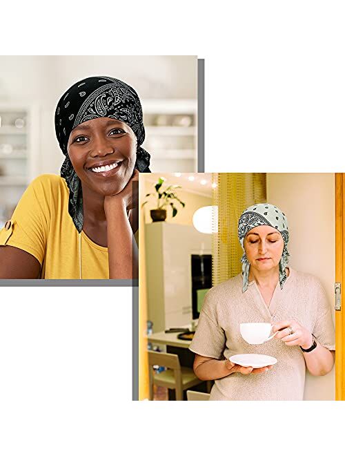 ASHILISIA 4 Pieces Women Chemo Hat Turban Beanie, Pre-Tied Headwraps Headwear Bandana for Hair Loss