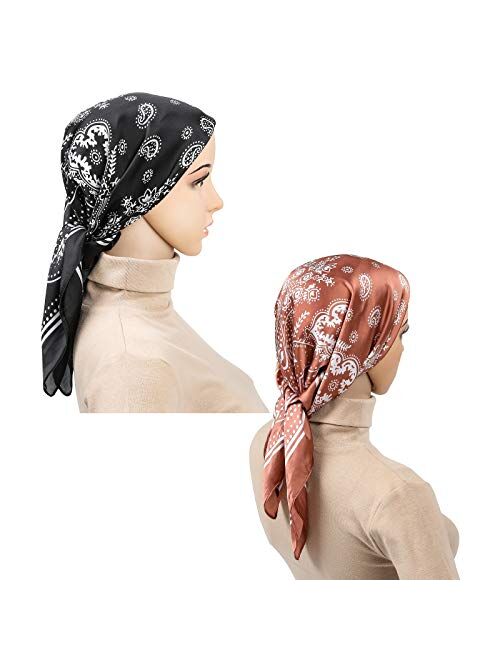 Yeaplike 4 Pcs 26.526.5 inches Silk Feel Satin Square Head Scarves for Women Neck Hair Scarves Hair Bandanas