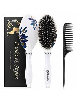 Sosoon Hair Brush, Boar Bristle Hair Brushes for Women Kids Thick Curly Wet Dry Hair, Smoothing Detangling Hairbrush Adds Shine and Improves Hair Texture, Hair Comb and G