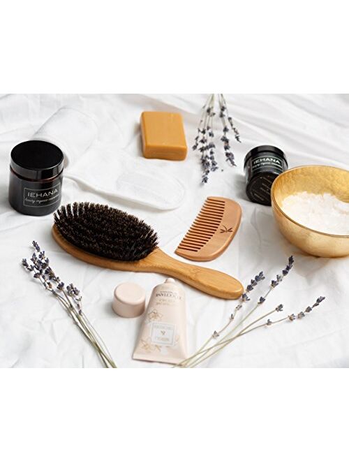 Belula 100% Boar Bristle Hair Brush Set. Soft Natural Bristles for Thin and Fine Hair. Restore Shine And Texture. Wooden Comb, Travel Bag and Spa Headband Included!