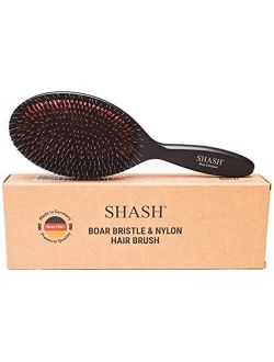 Made In Germany - SHASH Nylon Boar Bristle Brush Suitable For Normal to Thick Hair - Gently Detangles, No Pulling or Split Ends - Softens and Improves Hair Texture, Stimu