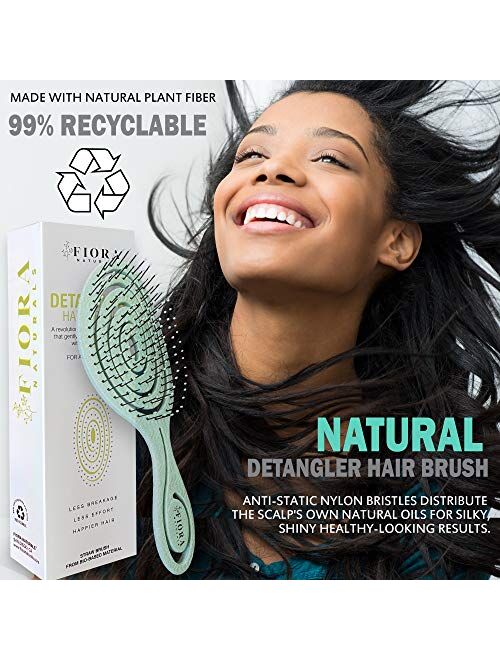 Fiora Naturals Hair Detangling Brush -100% Bio-Friendly Detangler hair brush w/ Ultra-soft Bristles- Glide Through Tangles with Ease - For Curly, Stright, Women, Men, Kid