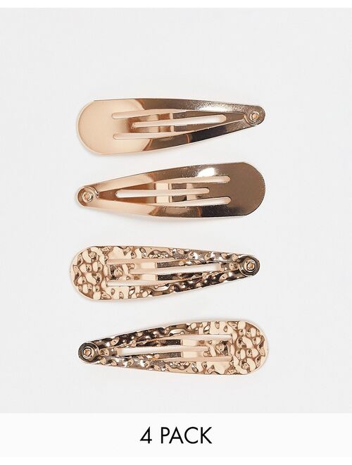 ASOS DESIGN pack of 4 snap clips in plain and hammered