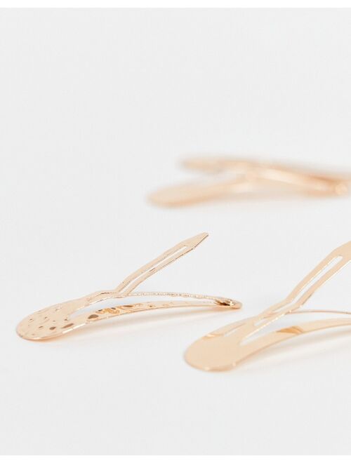 ASOS DESIGN pack of 4 snap clips in plain and hammered
