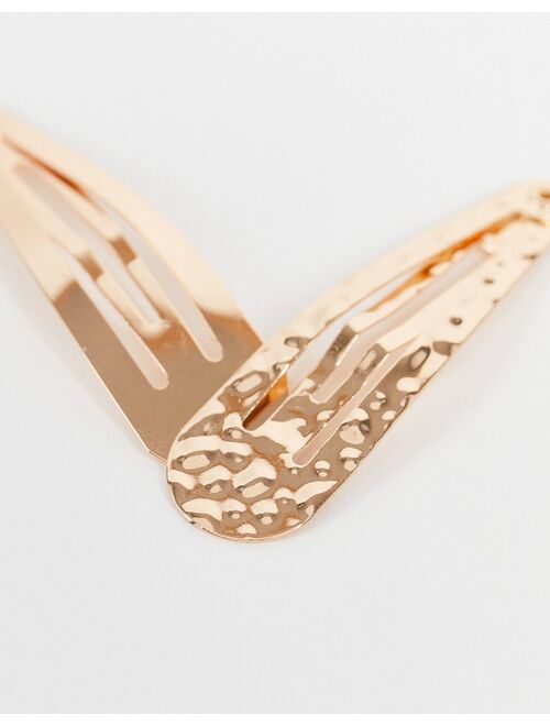 ASOS DESIGN pack of 4 snap clips in plain and hammered