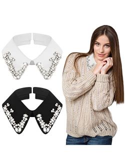 Geyoga Rhinestones Half Shirt Blouse 2 Pieces Dickey Collar Fake Collar Stylish Collar for Women Detachable Collar False Collar Choker, White, Black