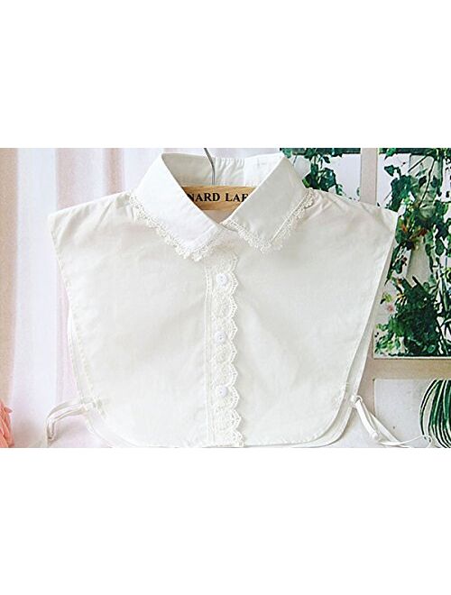 YAKEFEI Half Shirt Detachable Fake False Faux Collar Cuff Cotton Lace Collar for Girl and Women White