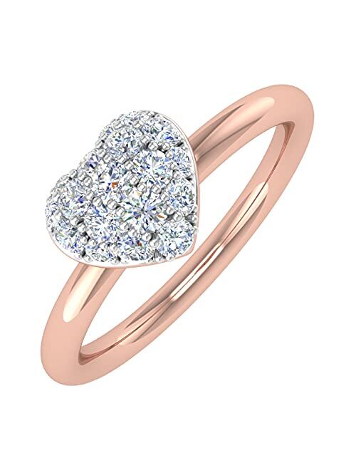 Finerock 1/4 Carat Diamond Heart-Shaped Promise Ring Bandin 10K Gold