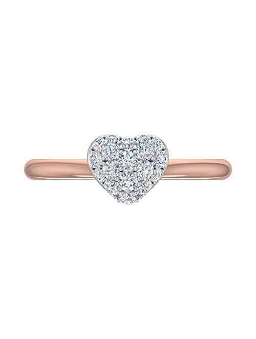 Finerock 1/4 Carat Diamond Heart-Shaped Promise Ring Bandin 10K Gold