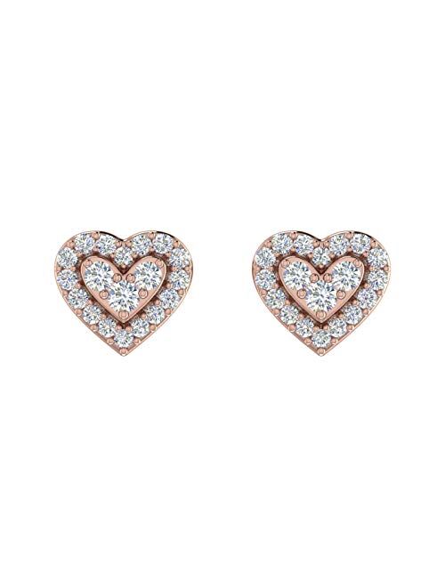 Finerock 1/5 Carat Diamond Heart Shaped Stud Earrings in 10K Gold
