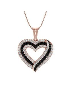 1/2 Carat Black & White Diamond Heart Pendant Necklace in 10K Gold (Included Silver Chain)