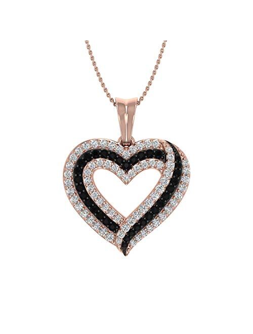 Finerock 1/2 Carat Black & White Diamond Heart Pendant Necklace in 10K Gold (Included Silver Chain)