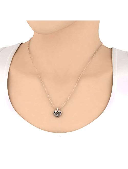 Finerock 1/2 Carat Black & White Diamond Heart Pendant Necklace in 10K Gold (Included Silver Chain)