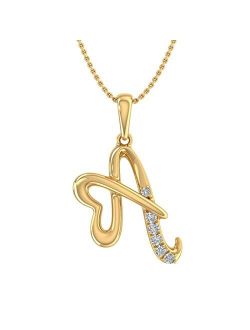 Diamond Initial Letter Pendant Necklace in 14K Yellow Gold (with Silver Chain) (I1-I2 Clarity)