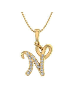 Diamond Initial Letter Pendant Necklace in 14K Yellow Gold (with Silver Chain) (I1-I2 Clarity)