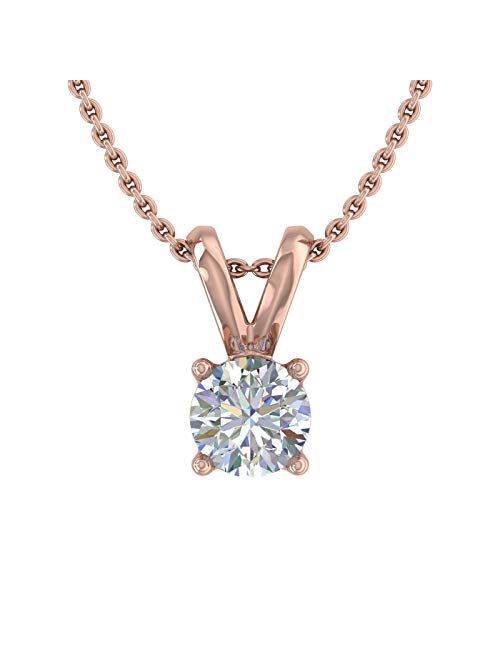 Finerock 1/4 Carat to 1/3 Carat 4-Prong Set Solitaire Diamond Pendant Necklace in 10K Gold (Silver Chain Included)