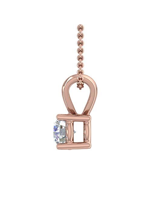 Finerock 1/4 Carat to 1/3 Carat 4-Prong Set Solitaire Diamond Pendant Necklace in 10K Gold (Silver Chain Included)