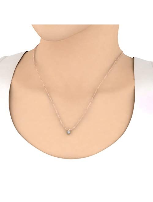Finerock 1/4 Carat to 1/3 Carat 4-Prong Set Solitaire Diamond Pendant Necklace in 10K Gold (Silver Chain Included)