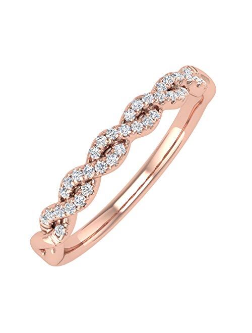 Finerock 1/10 Carat Twisted Diamond Wedding Band Ring in 10K Solid Gold - IGI Certified