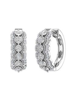 1/2 Carat Round Diamond Hoop Earrings in 925 Sterling Silver or in 18K Yellow Gold over Sterling Silver