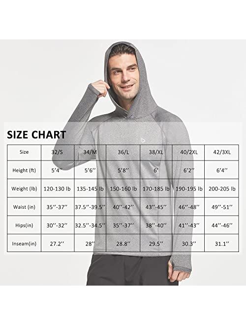 BALEAF Men's Long Sleeve Hooded Shirts Quick Dry Fishing Workout Athletic Hoodie Loose Fit