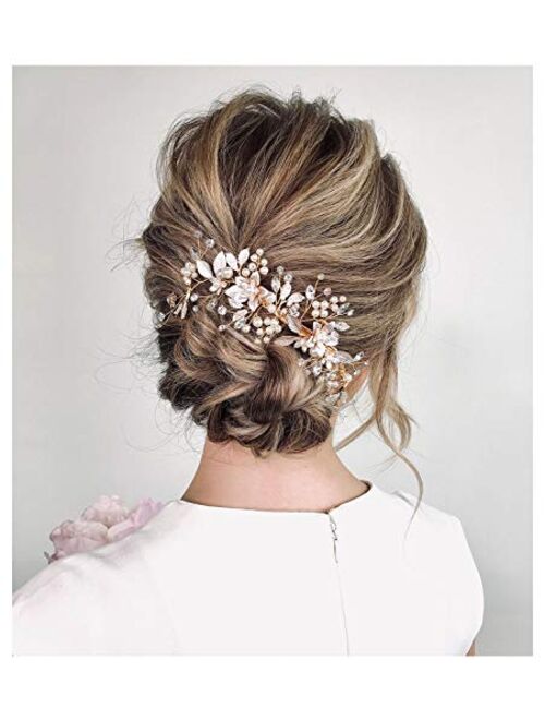 SWEETV Gold Wedding Hair Clip Comb Handmade Bridal Hair Accessories for Women Wedding
