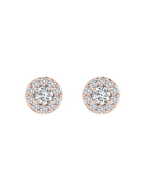 Finerock 1/4 Carat Diamond Halo Stud Earrings in 10K Gold