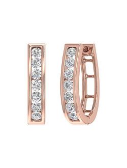 1 Carat Channel Set Diamond Women's Hoop Earrings in 14K Solid Gold