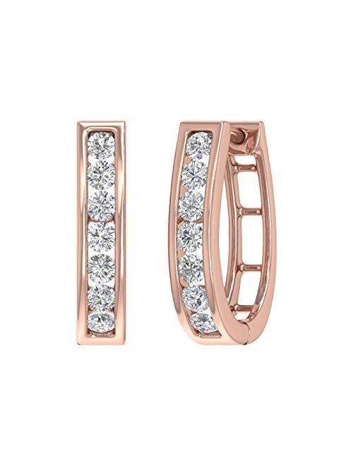 Finerock 1 Carat Channel Set Diamond Women's Hoop Earrings in 14K Solid Gold