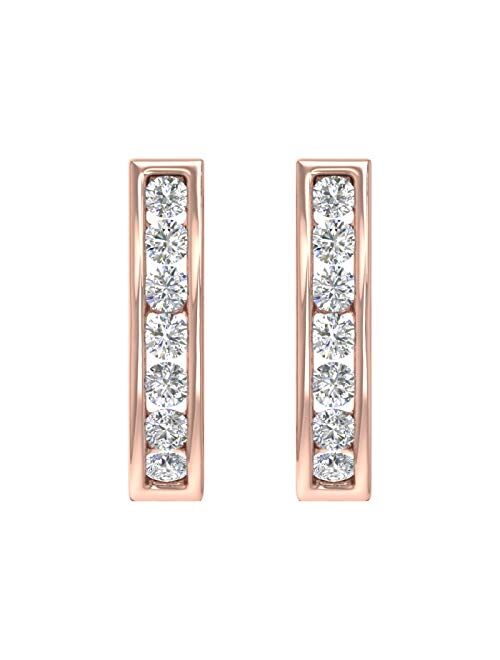 Finerock 1 Carat Channel Set Diamond Women's Hoop Earrings in 14K Solid Gold