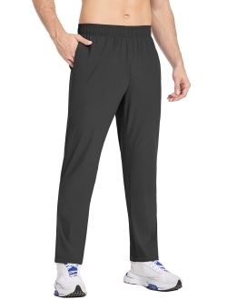 Men's Running Pants Elastic Waist Lightweight Jogging Stretch Golf Workout Pants with Zipper Pockets