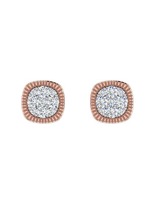 Finerock 1/4 Carat Diamond Square Cluster Stud Earrings in 10K Gold