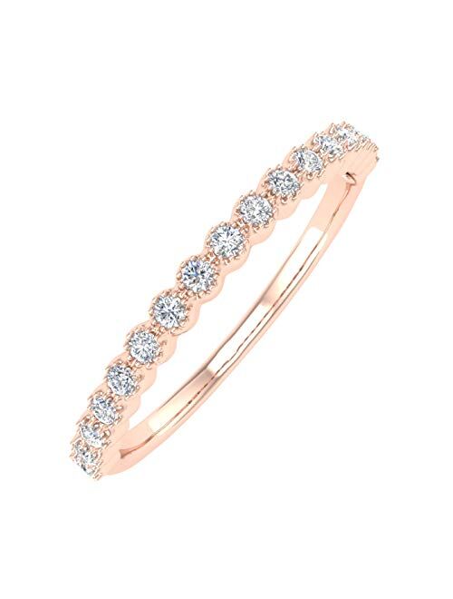 Finerock 1/5 Carat Bezel Set Diamond Wedding Band Ring in 14K Solid Gold