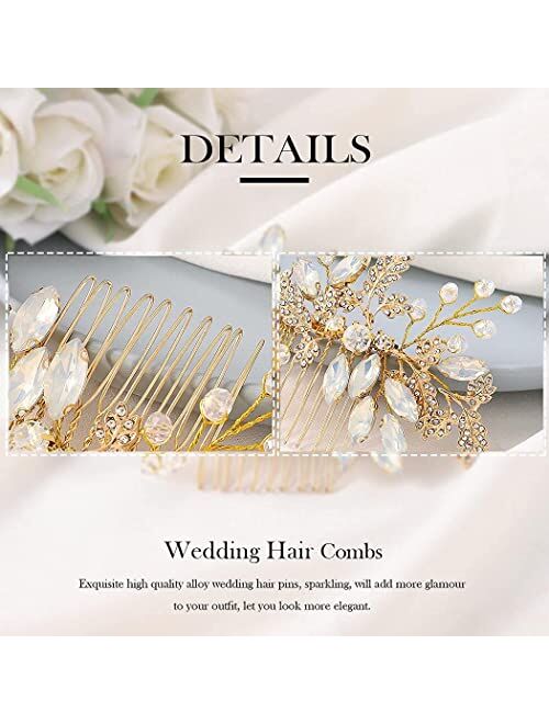Jeairts Leaf Wedding Hair Comb Rhinestone Bridal Hair Pieces Opal Bridal Crystal Hair Accessories for Women and Girls